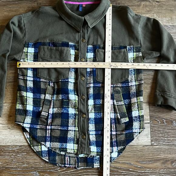 Pilcro Anthropologie Plaid Contrast Shirt Jacket Shacket M Olive Green Boho EUC - Picture 8 of 8